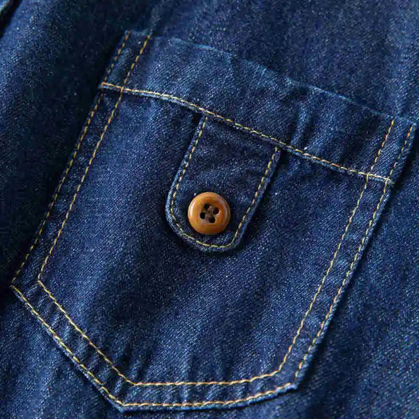 Close-up of a blue denim pocket with a button