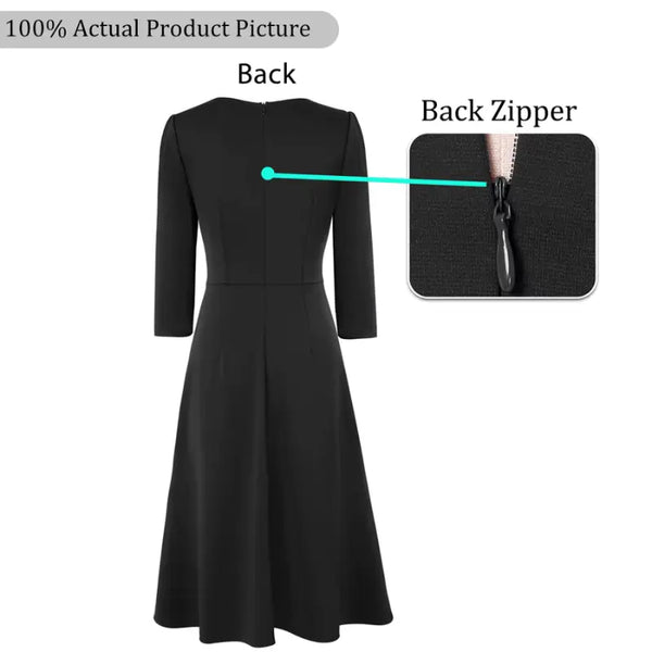 Black dress with a back zipper on a white background