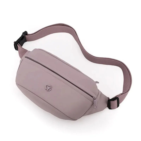 Purple waist bag with a strap on a white background