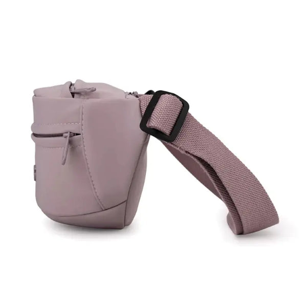 Purple waist bag with a strap on a white background
