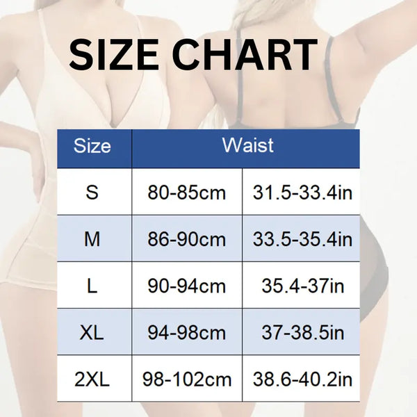 Size chart for waist measurements with corresponding size labels.