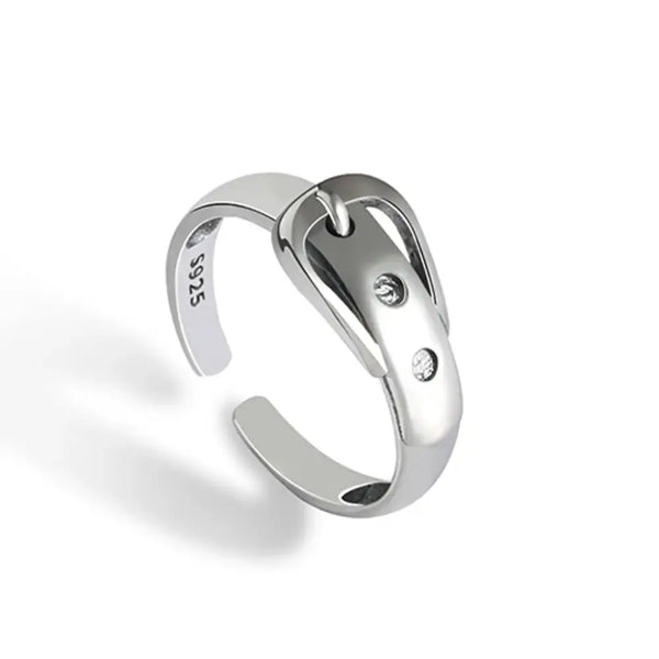 Silver ring with small stones on a white background