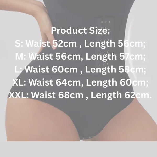 Product size chart for a garment with waist and length measurements.