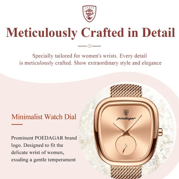 Rose gold watch with POEDAGAR brand logo on a white background
