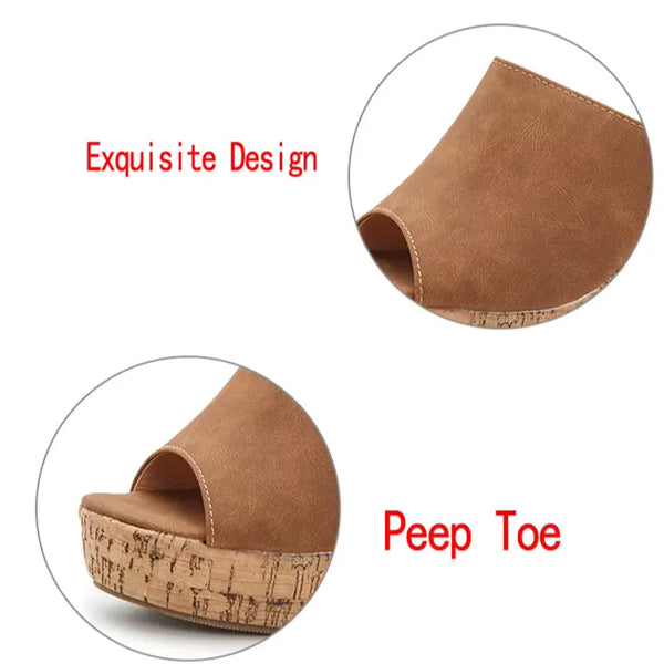 Brown sandal with peep toe design on a white background